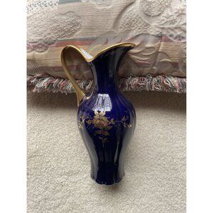 Royal Porzellan Bavaria KPM Blue & Gold Floral Vase Handmade Germany